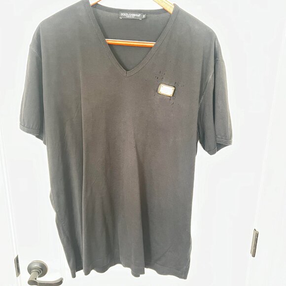$1395 Authentic DOLCE & GABBANA Made in ITALY Men's Black V-Neck T-Shirt Sz.56